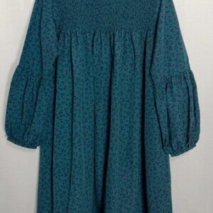 Hatch Maternity Arizona Teal Floral Print Long Sleeve Smocked Dress Size 1